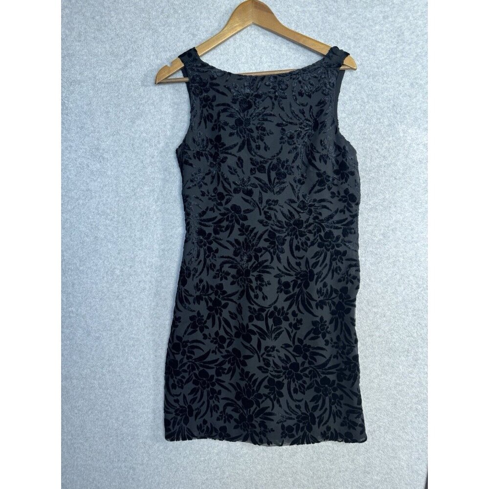 Ann Taylor Dress Black Velvet Sleeveless Open Back Mini Goth Y2K Sz 4 Floral EUC - Picture 5 of 15